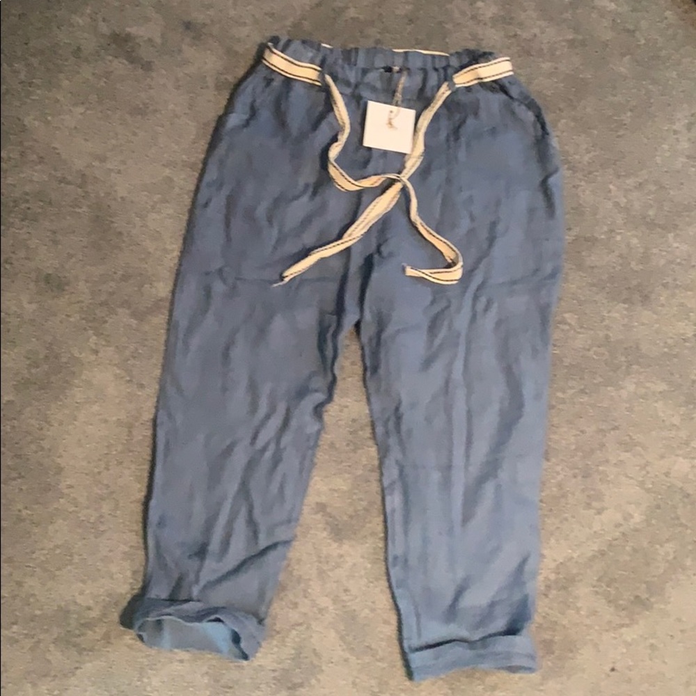 Bella France Linen Blue flowly pants